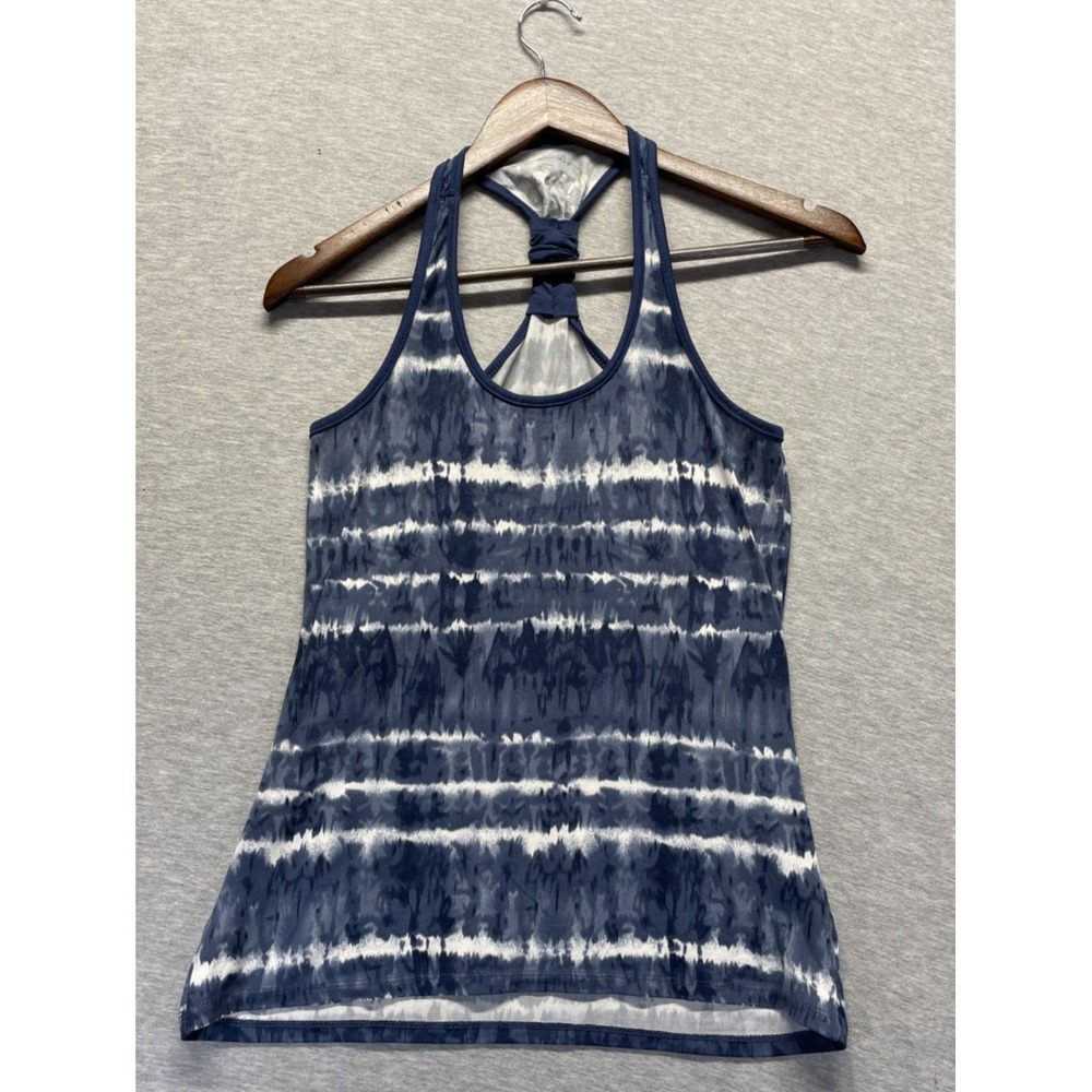 Poof Tank Top Womens Small Blue White Shibori Tie Dye Racerback Gym Workout Yoga